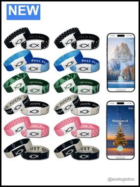 NFC Bible Verse Stretch Bracelets 6 Pack Religious Jewelry Gift Set